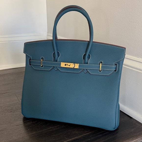 35CM Classic Togo Top Handle Satchel Bag - Peacock Blue - Picture 1 of 17
